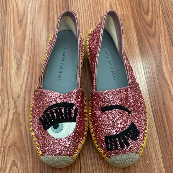 Chiara Ferragni Pink Glitter Eye Loafers - Picture 1 of 4
